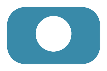The same badge on white: the blue looks lighter and the white center blends into the background.