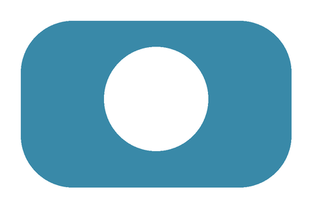 Partly transparent blue badge on a checkerboard, with an opaque white center.